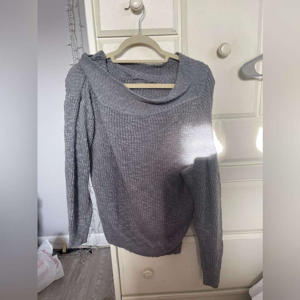 gray loose neck fitting sweater